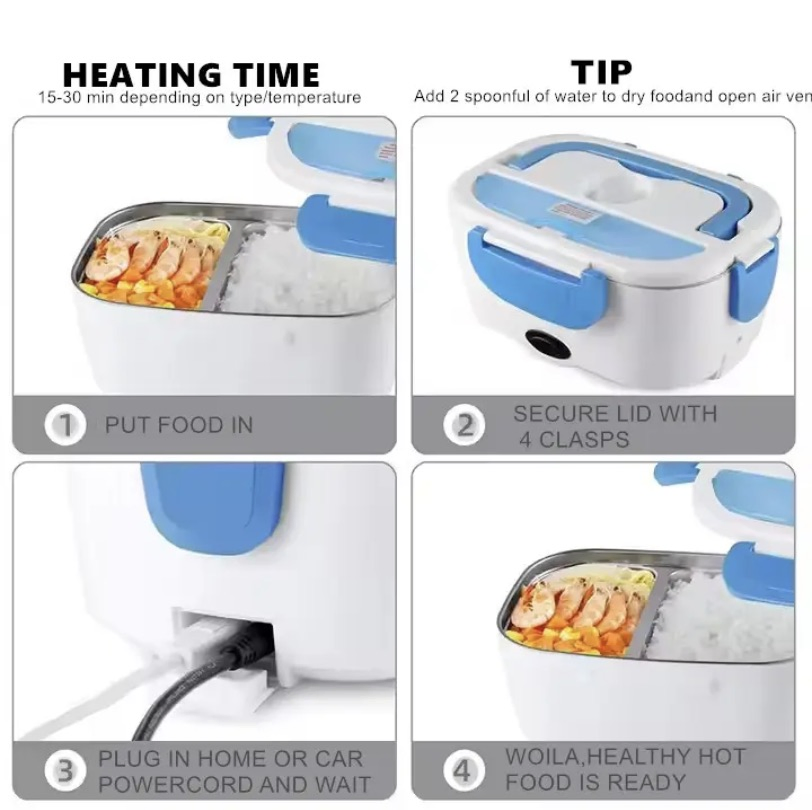 60W 110V/12V Portable Stainless Steel Food Warmer for Car & Home