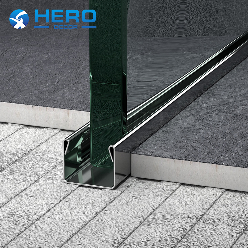 Stainless Steel Tile Trim 16mm Chrome Black Hero Decor Custom Black Metal U Shape Ceramic Floor Edge Strip for Bathroom