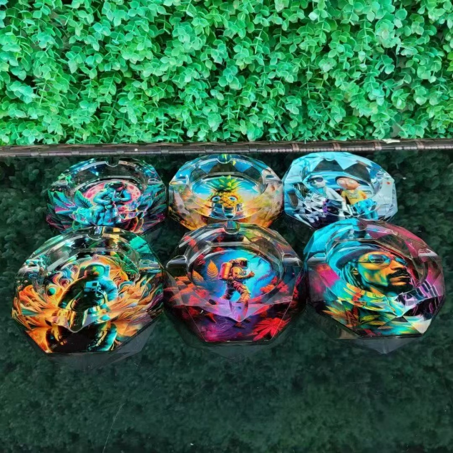 Wholesale Custom Logo Portable Glass Ashtray Customizable Windproof Smoking Ashtray Cigar Round Ash Tray