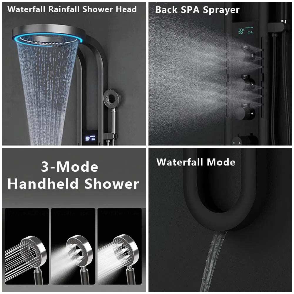 Luxury Smart LED Display Rainfall Bathroom Shower Panels System Ceramic Valve Stainless Steel SPA Massage Waterfall Shower Set