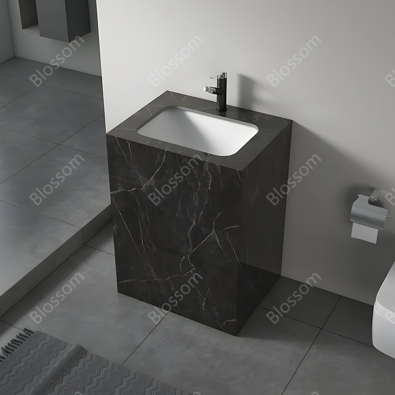 Free Standing White Sintered Stone Bathroom Pedestal Wash Basin