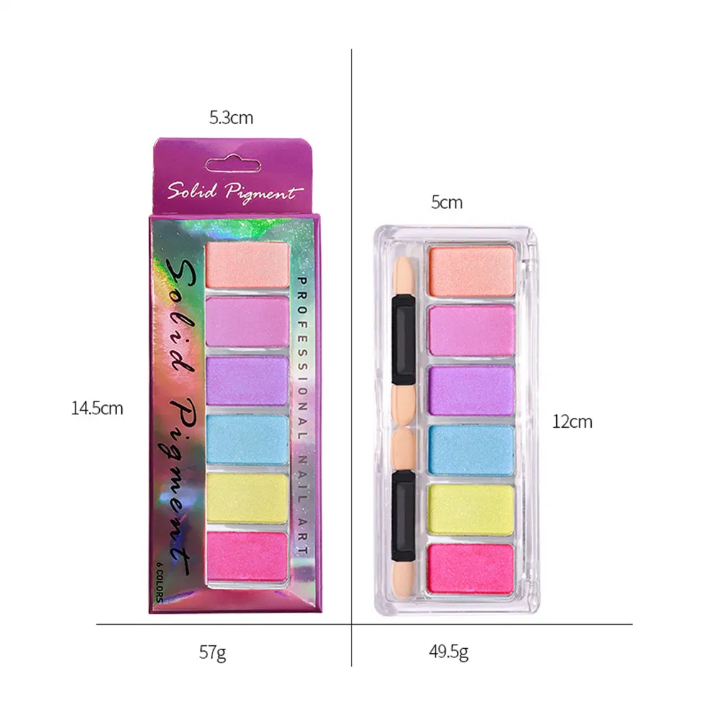 Private label 6 Colors Nail Art Powder Kit Solid Glitter Aurora Powder Set Nail Arylic Powder for Nail Art