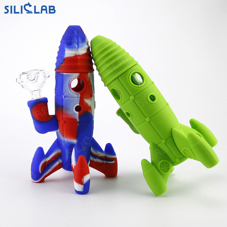 Space Rocket Cylinder Design Silicone Bubble Smoking Cigarette Tobacco Smoke Filter Water Pipe