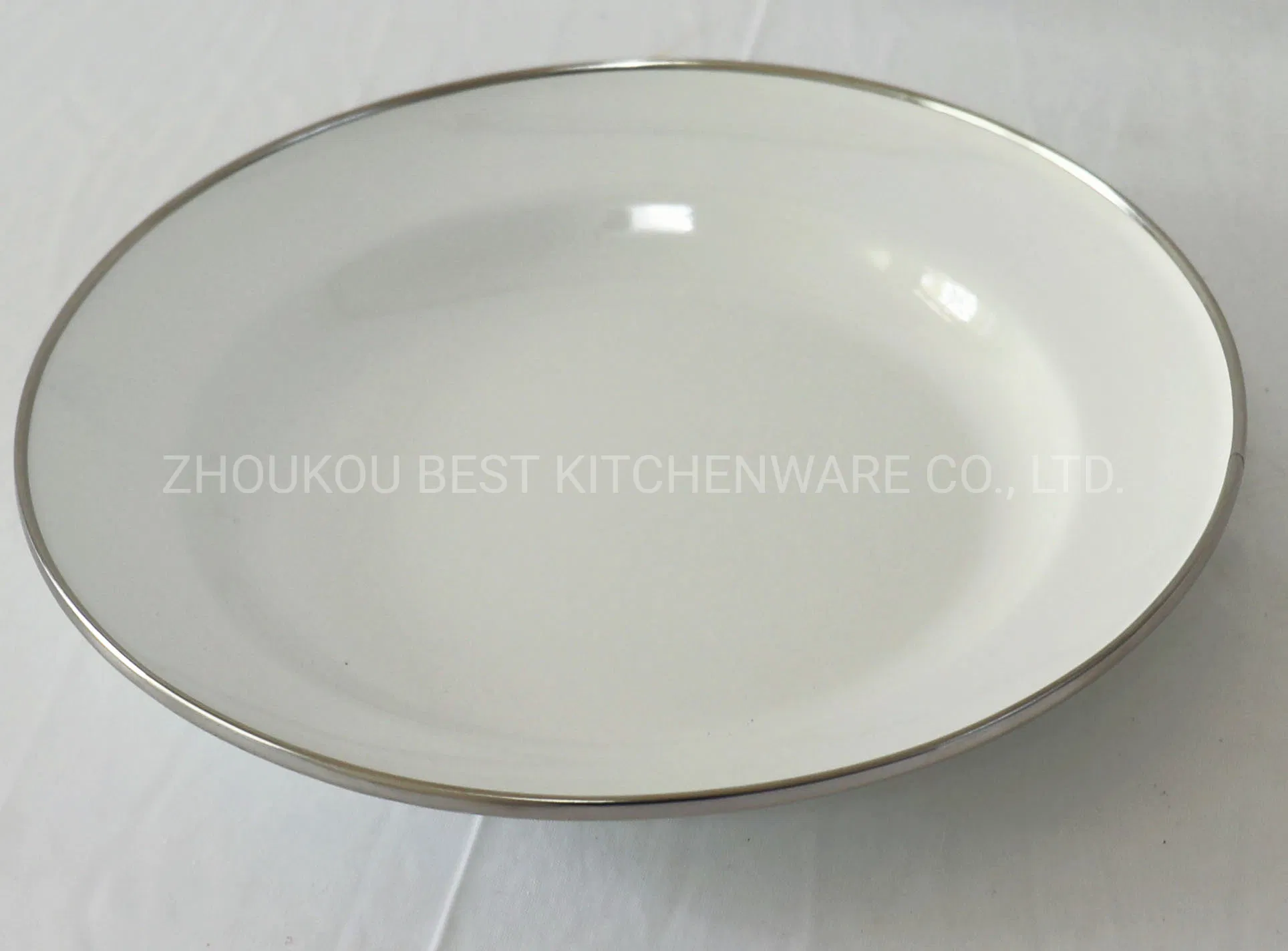 Customized Enamel Plate White with Stainless Steel Rim