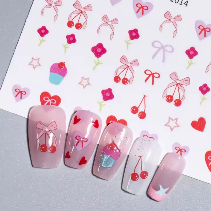 Kawaii Bow Ribbon Nail Art Charms Colorful 3D Nail Art Decoration Sticker