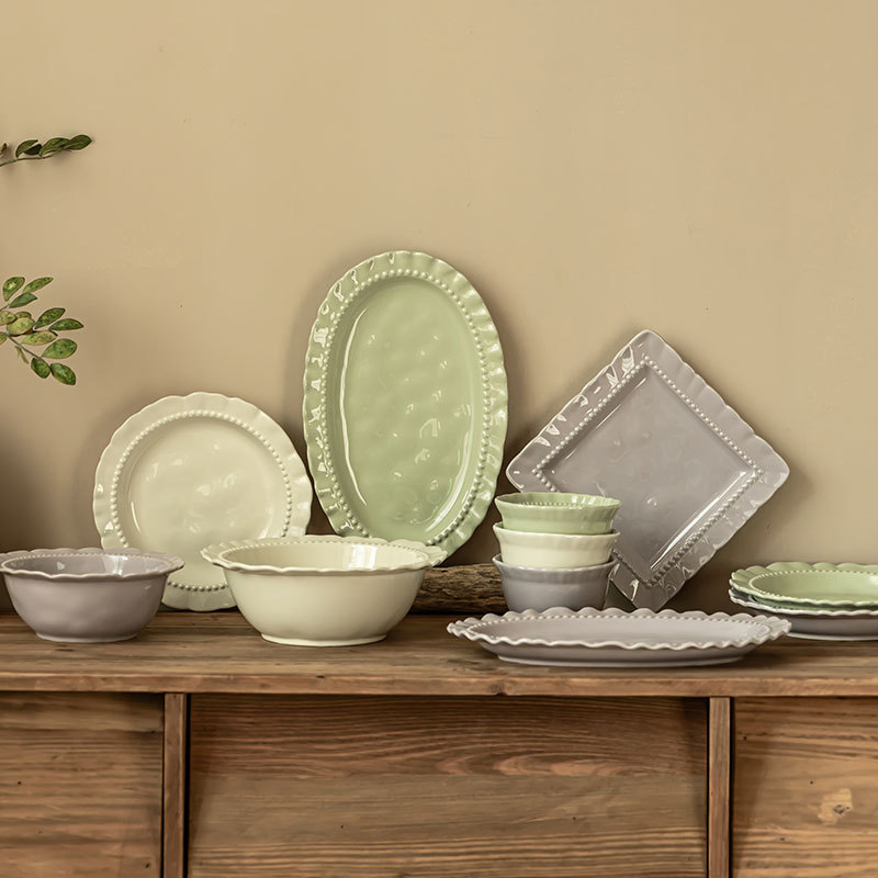 Classic Vintage Style Ceramic Plate Porcelain Dinnerware Plate Dinner Vegetables Plate