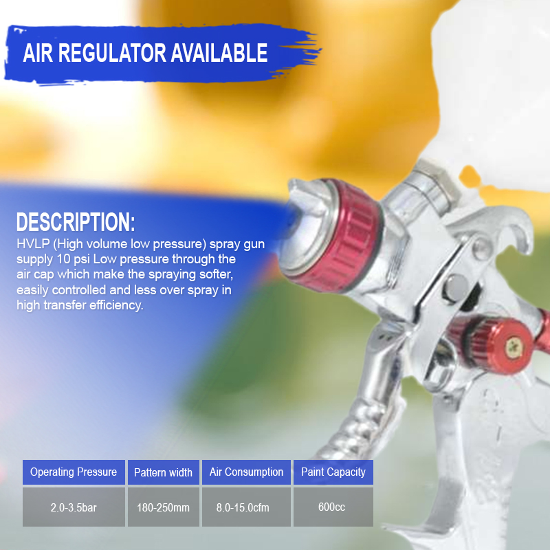 Краскопульт HVLP G2008A с регулятором воздуха, 600 мл