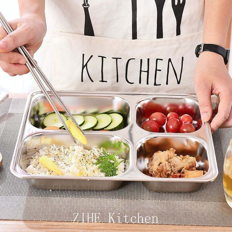 Stainless Steel Adult Children's Compartment Fast Food Plate