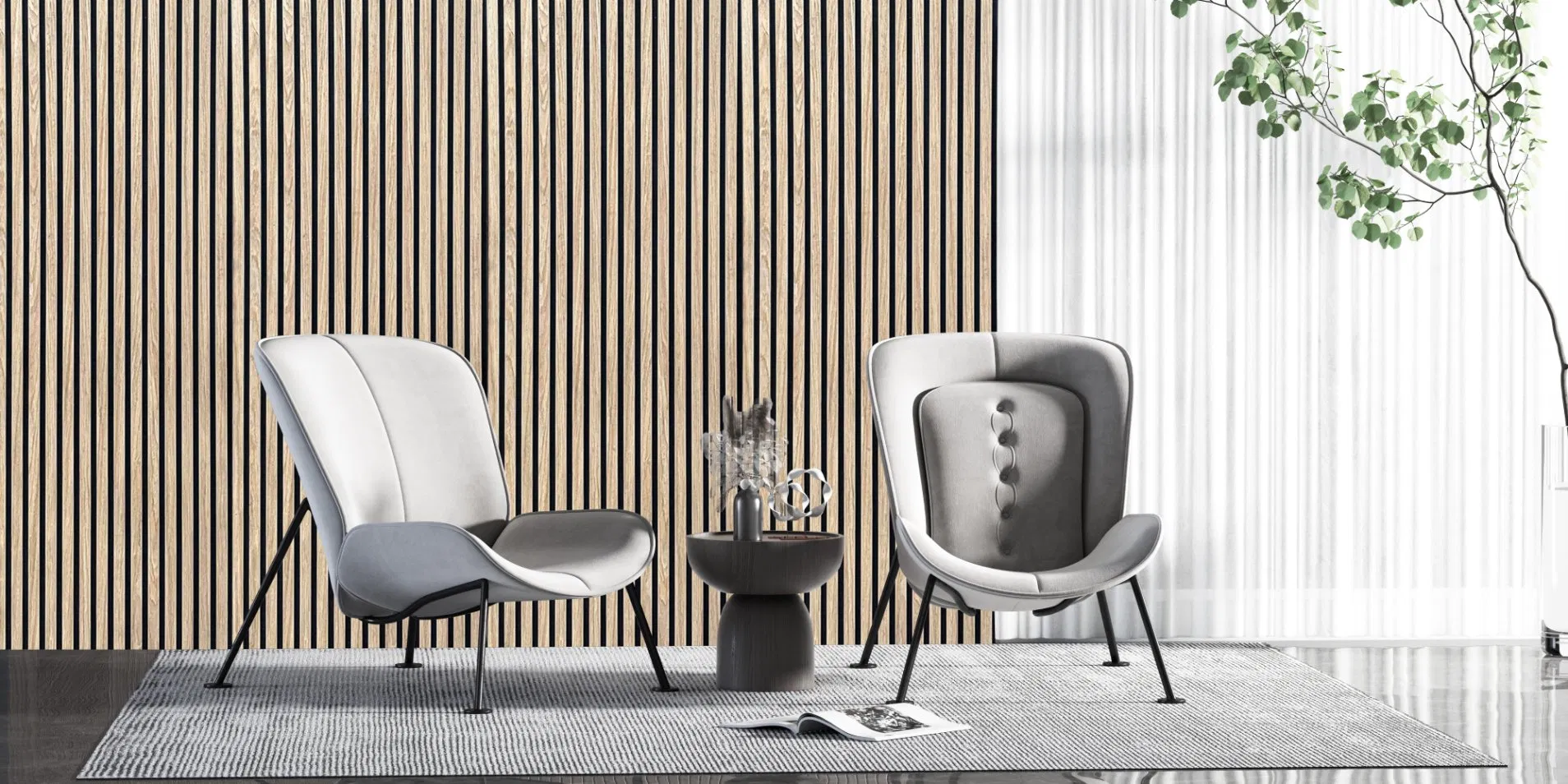 New Type Interior Decorative Slat Acoustic Panel Pet Felt Combined MDF Veneer Slats Panel for Wall Ceiling Decoration