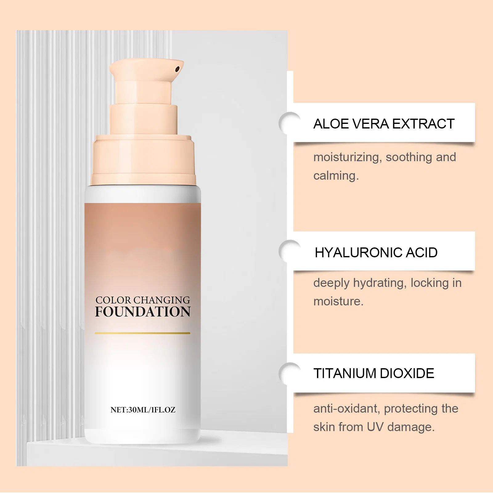 High Quality SPF Wear Long-Lasting Waterproof Liquid Foundation Makeup Custom Logo Natural Color Change Foundation