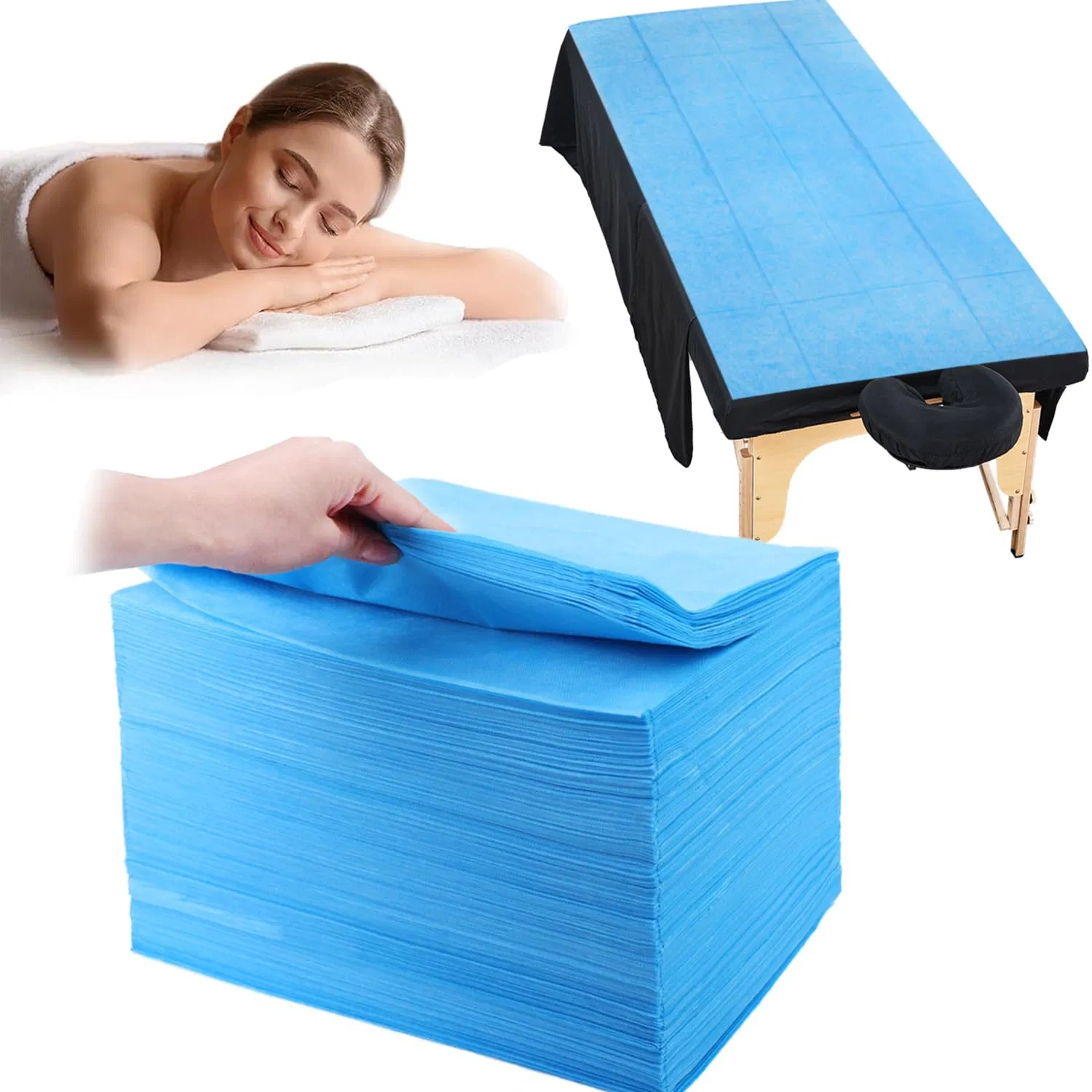 Disposable Non-Woven Bed Sheets, Blue Waterproof Massage Bed Sheets for Beauty Salon, Clinic and Emergency Use