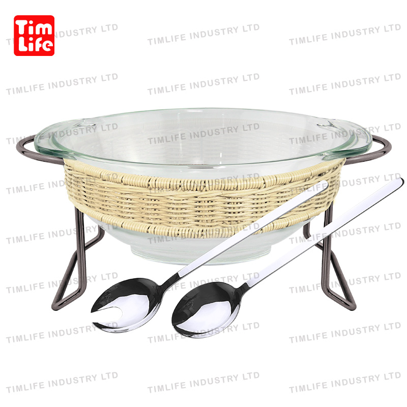 Rattan Buffet Salad Bowl Salad Serving Saladier En Verre Avec Salatschussel Miska Satatki Food Warmer Glass Bowl Salad Set Salad Spoon Fork