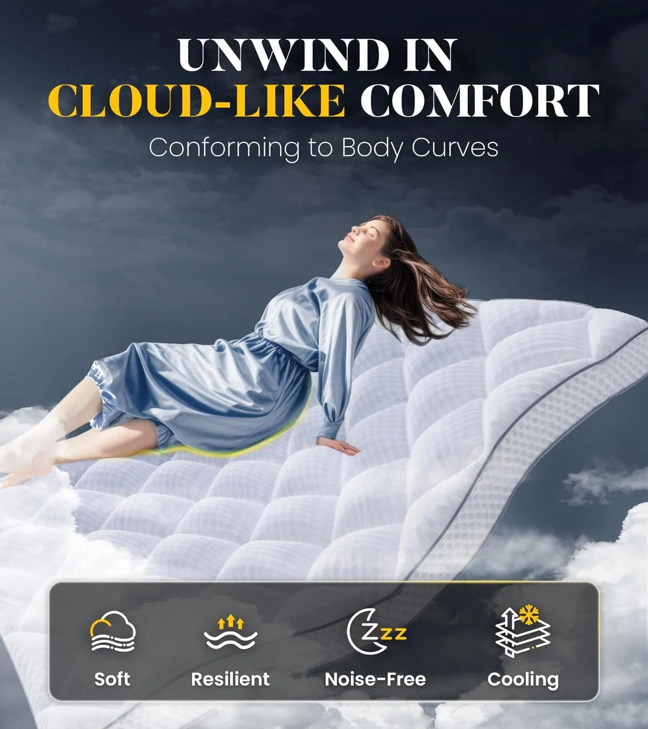 Pressure-Relieving Shredded Memory Foam Mattress Topper Noise-Free Distribute Weight Breathable 3D Baffle Box Stitching