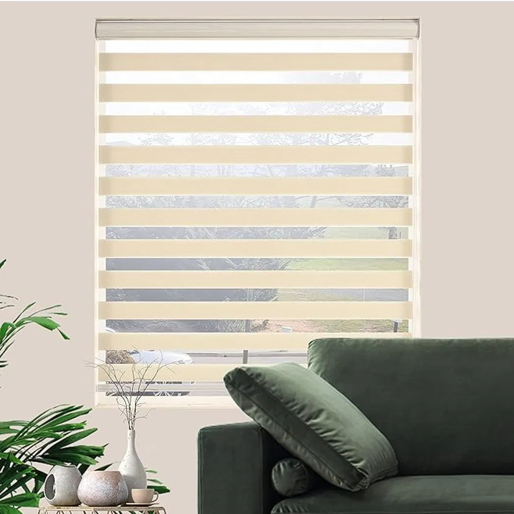 Easy-Install Double Roller Blinds for Living Room & Office - Zebra Shades with Light Filtering & Privacy