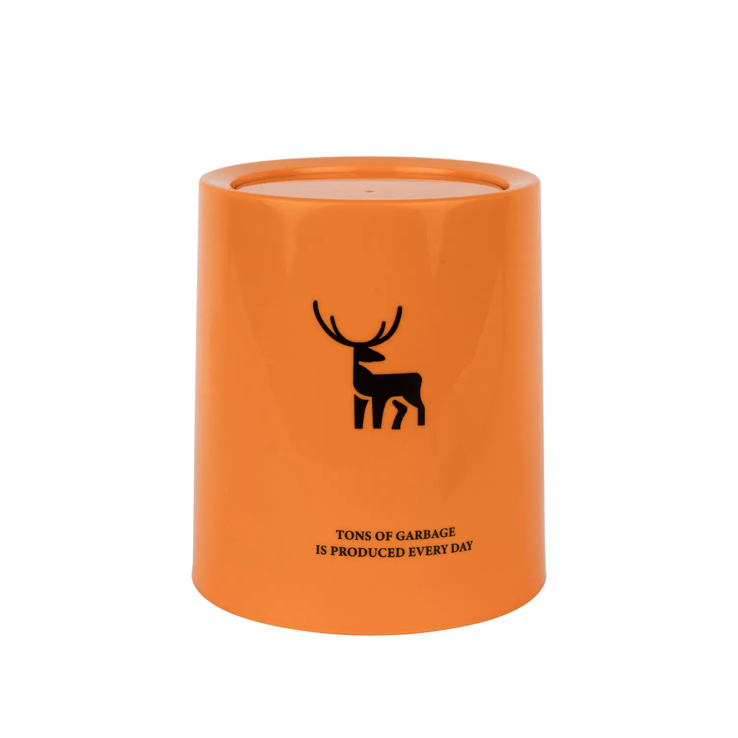 Orange Large Circular Plastic Trash Can with Patterns and Sleeves Dustbin