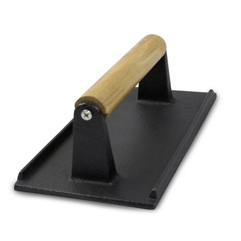 Cast Iron Grill Press with Bamboo Wooden Handle Heave-Cast Iron 8.25 Inch Steak Weight Grill Press