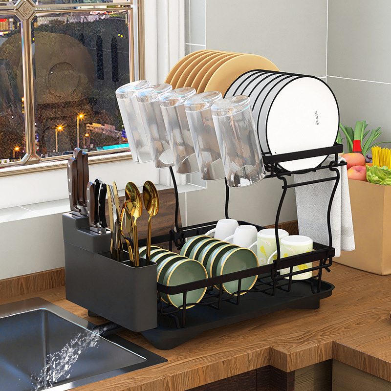 Stylish Black Sink Organizer for Quick Dish Drying
