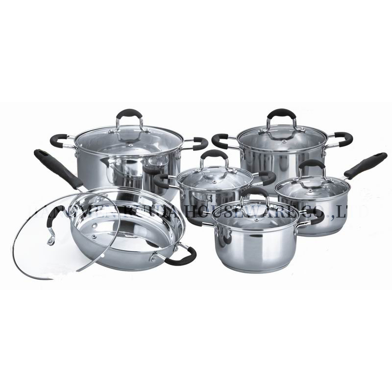12PCS Kitchen Cooking Pot Kitchenware Stainless Steel Cookware Set with Lid