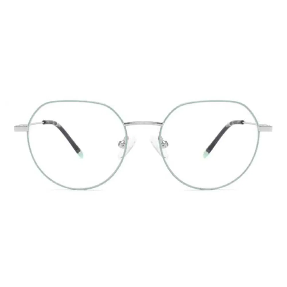 Vm-4503 Eyeglasses with Green Accents & Metal Frame Sleek Silver-Rimmed Round