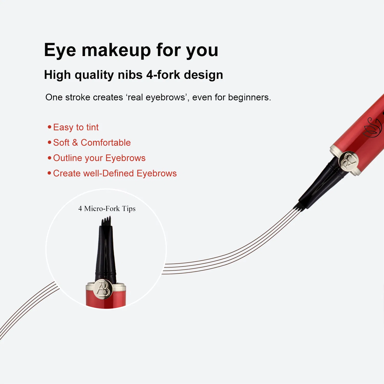 Waterproof Smudge Proof Long Lasting Liquid Eyebrow Pencil 4-Fork-Tip Dark Brown