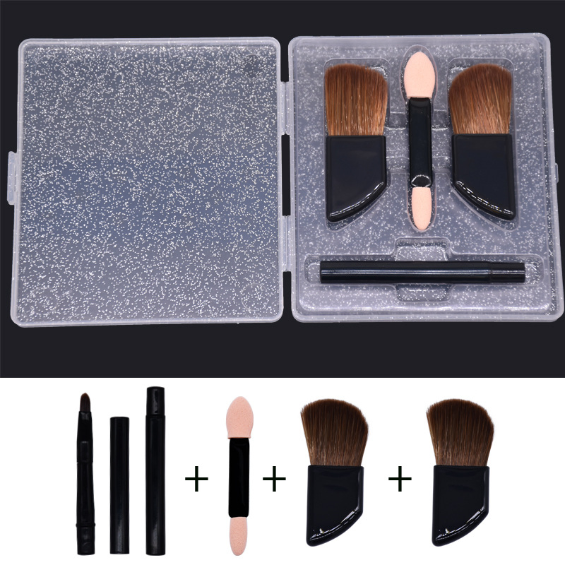 Promotional Gift 4 in 1 Portable Makeup Mini Brush Kit in Glitter Transparent Case