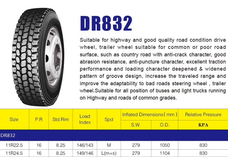 Double Road 11R24.5 16PR Truck Tire DR832