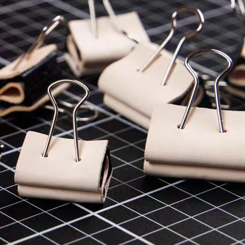 Office Storage Stationery PU Metal Fixed Non-Marking Leather Dovetail Clip
