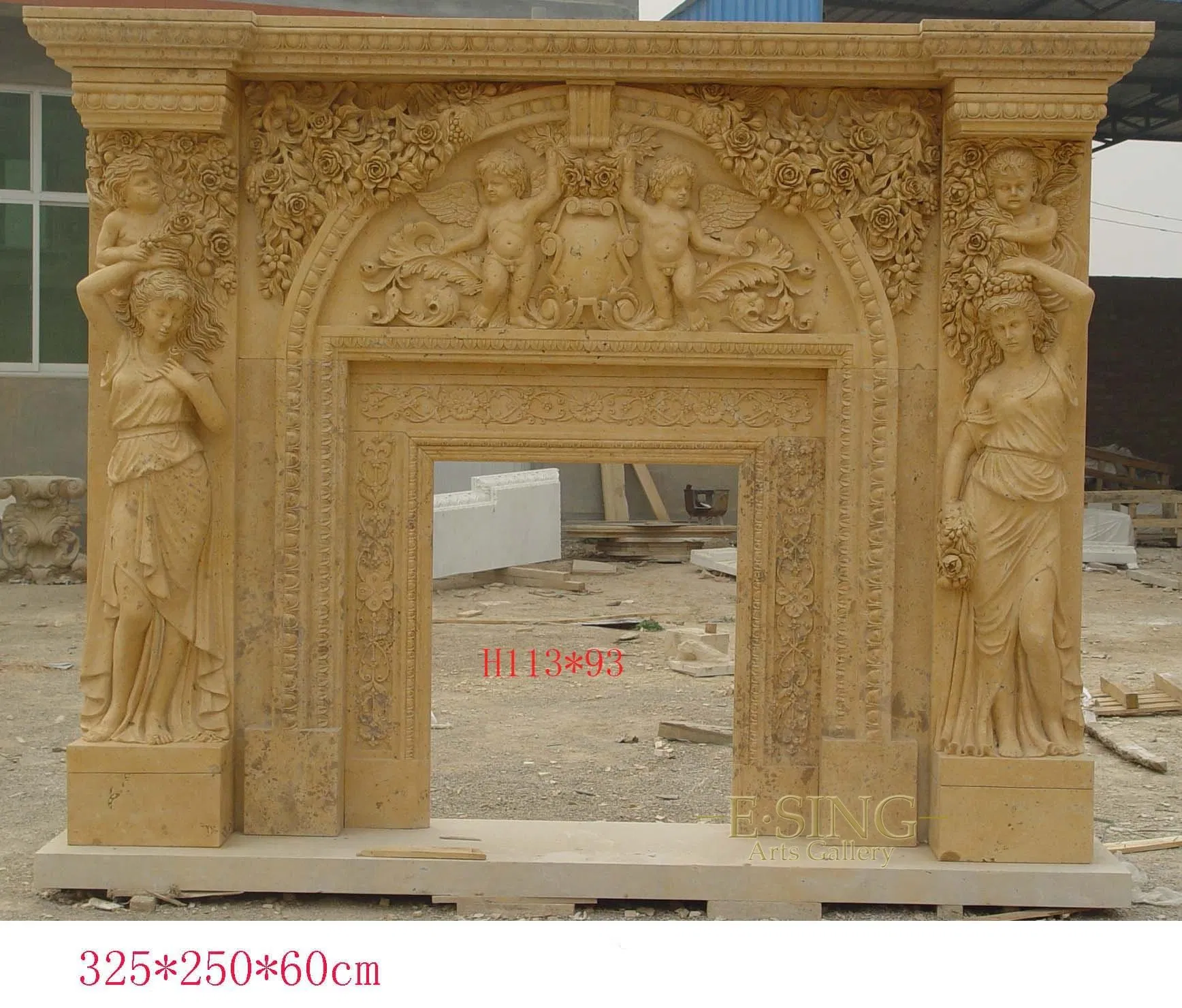 Custom Cheap Price Decorative European Home Decor Yellow Marble Fireplace Surround