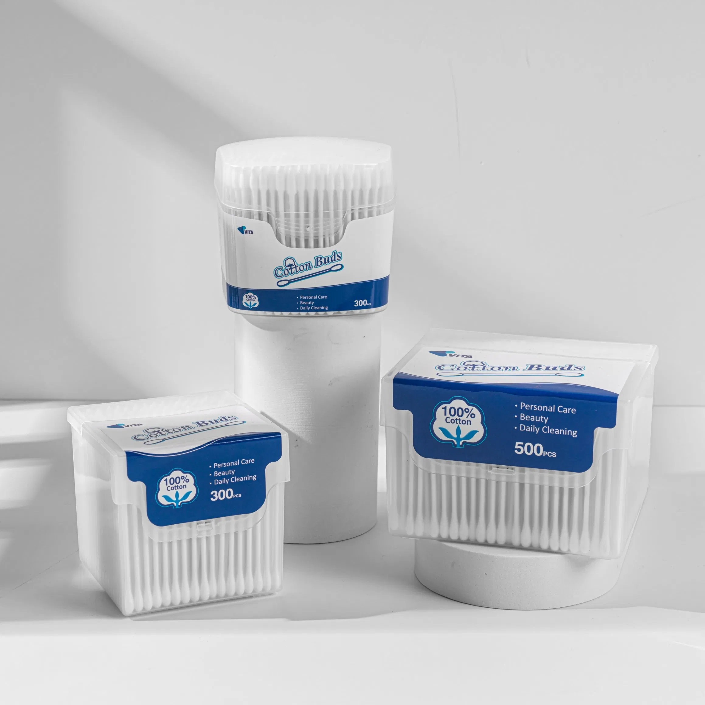 Eco-Friendly 300 PCS Cotton Buds with Easy Access Pop-up Box