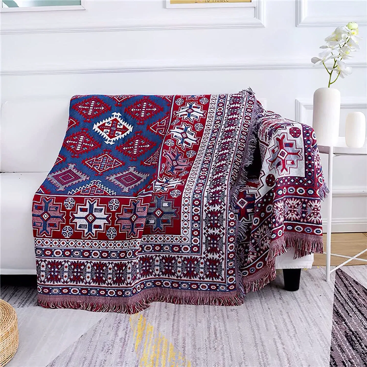 Плед вязаный с винтажным узором, 130x160 см