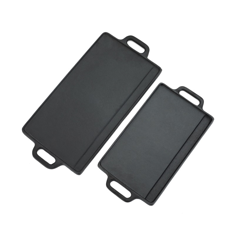 Preseasoned Cast Iron Double Burner Reversible Grill Griddle Size: 43X23cm