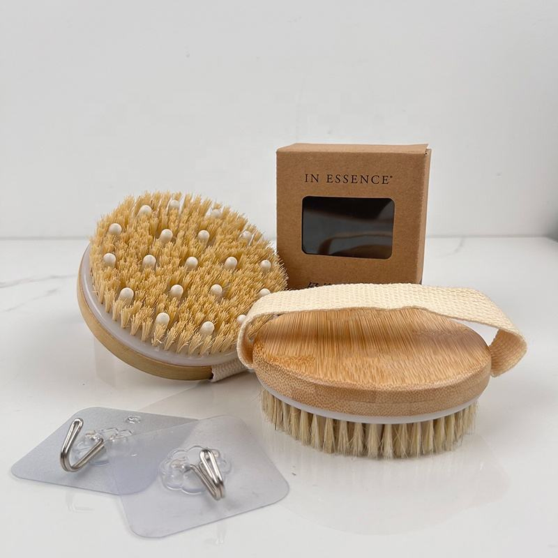 Wooden Bamboo Brush, Bath Wood Boar Bristle Dry Body Massage Brush