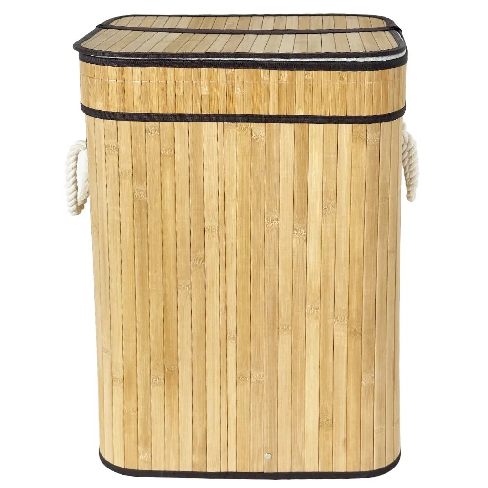 Foldable Natural Bamboo Wooden Laundry Basket for Clothes with Lids