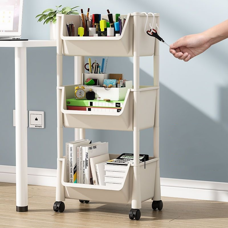 Storage Shelf with Wheels Bookshelf Movable Trolley Snack Book Storage for Bedroom Kitchen