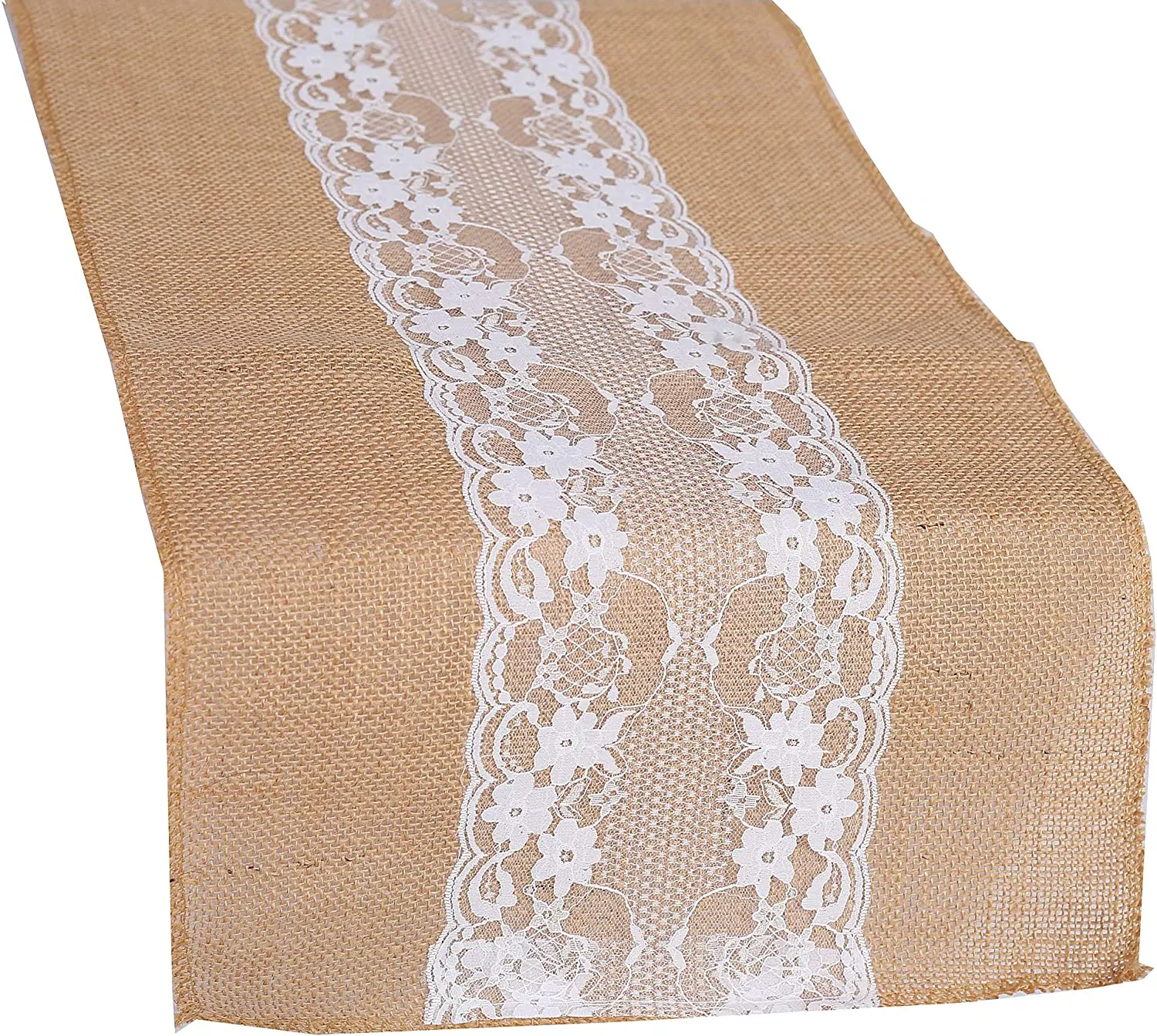 12X108 Inch White Lace Wedding Party Burlap Table Runner
