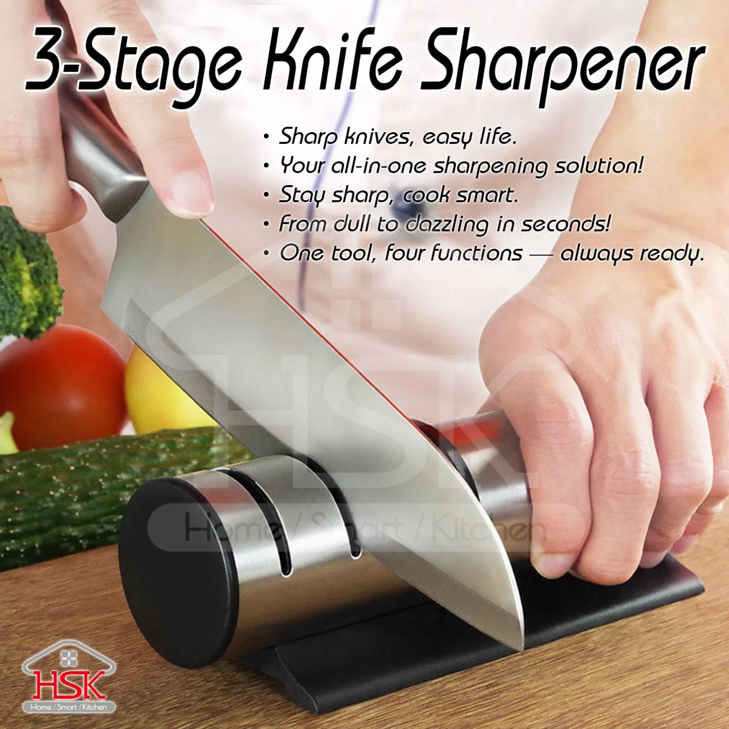3 Stage Knife Sharpening Tool, Portable Manual Knife Sharpener