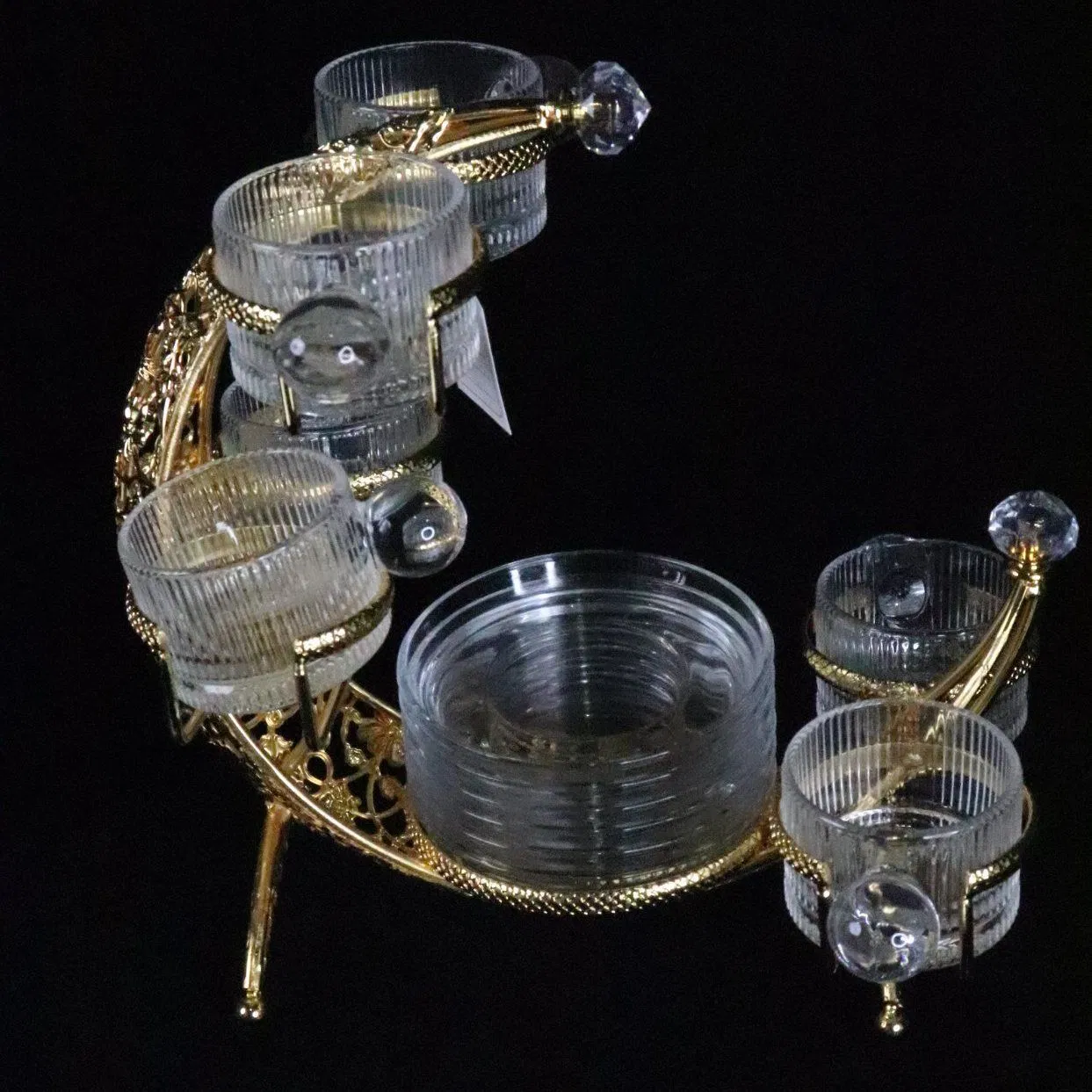 Moon 6-Piece Glass Tea Cup Set Paired with Iron Art Set Cup Set