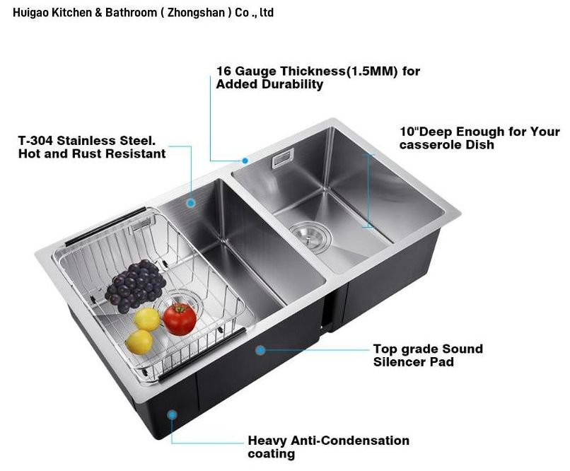 304 Stainless Steel Handmade Kitchen Sink with Doble Bowls Light Luxury Minimalism