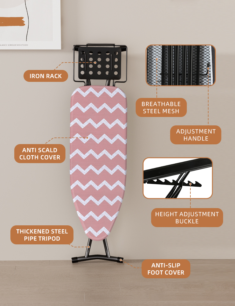 Modern Pink 90X30cm Foldable Portable Standing Type Ironing Board