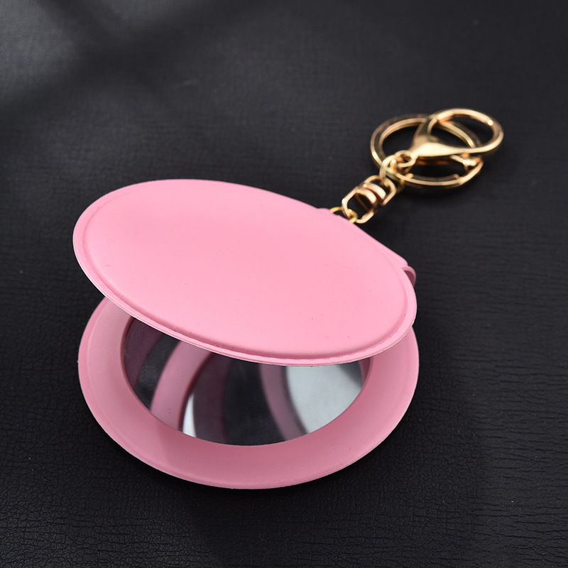 Wholesale Candy-Colored Makeup Mirror Leather Small Round Mirror Portable Folding Makeup Mirror Keychain