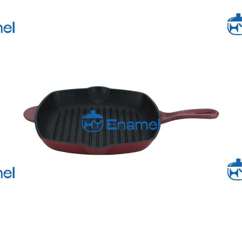 Factory Supply Square Non-Stick Enamel Cast Iron Steak Grill Pan Plate for Indoor Oven Gas Stovetop