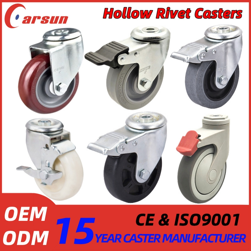 Hollow Rivet Casters 3/4/5/ 6inch PU/TPR/Nylon Wheel Casters for Carts and Medium Duty Equipment