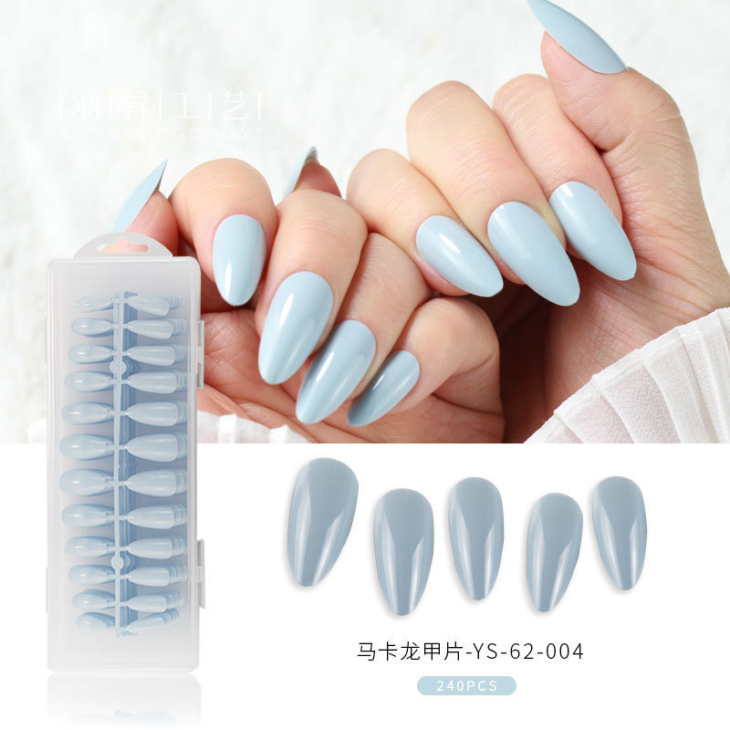 Artificial Nail Coffin Almond Macaron Solid Color Press on Nails Tips