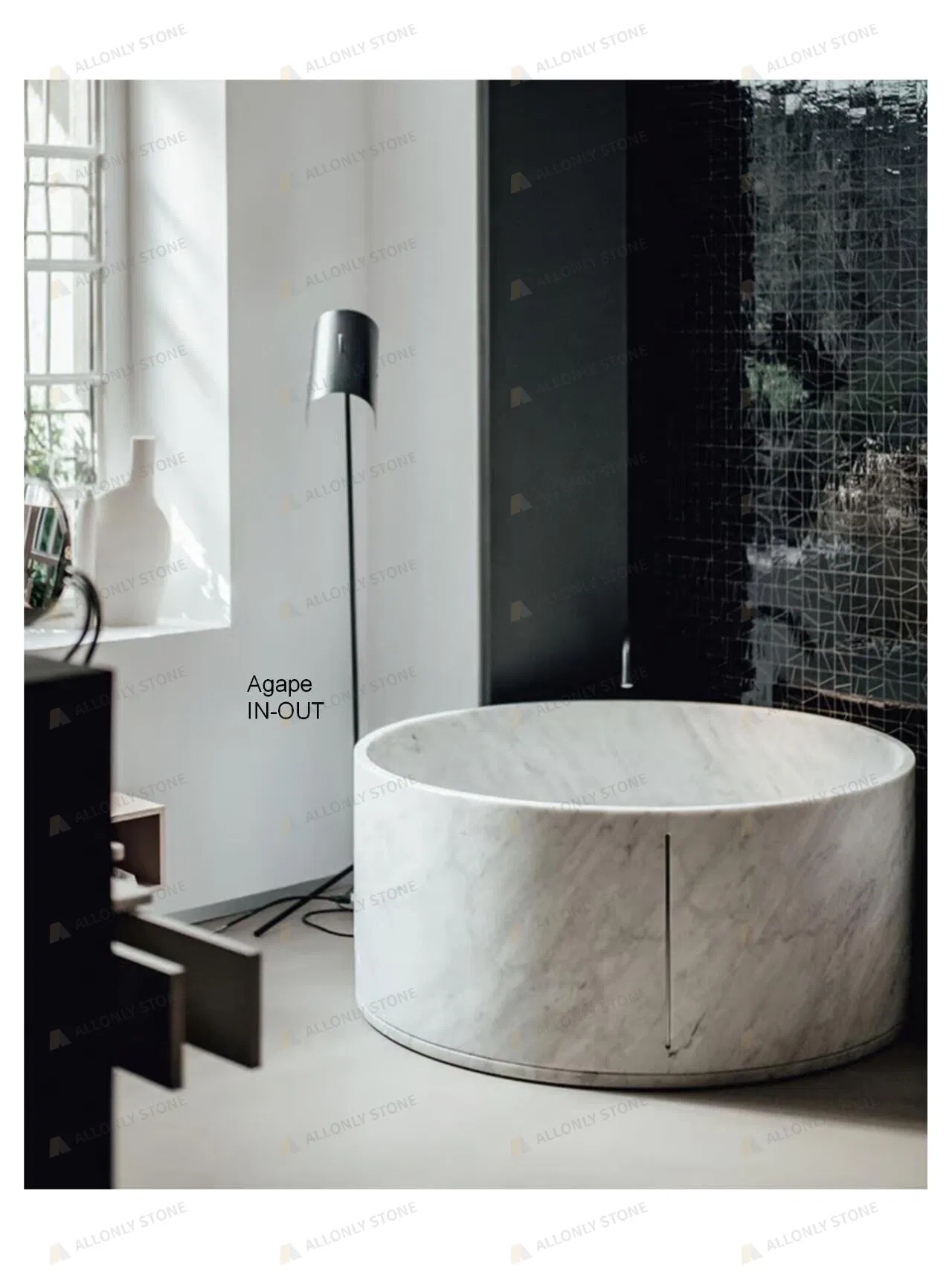 Luxury Custom Shape Round Oval Hand Craved Italy Natural Stone Free Standing Carrara White Marble Bathtub