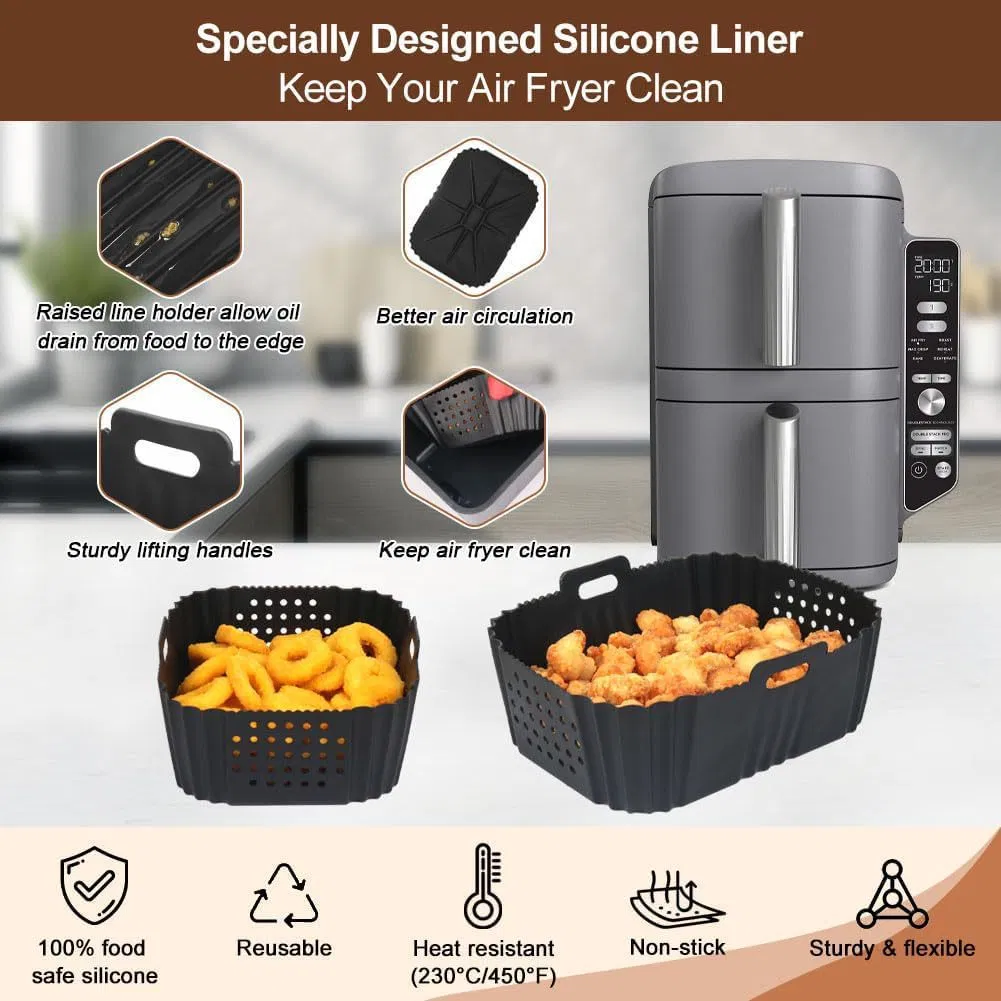 Reusable Silicone Air Fryer Basket Liner for Ninja SL401 Double Stack XL Air Fryer, Non-Stick Heat Resistant Air Fryer Accessories
