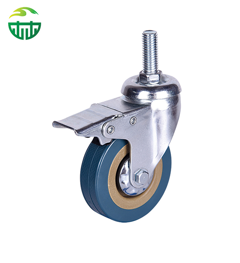 PVC Gray Rubber Universal Shelf Caster Wheel with Brake, Screw-in Design