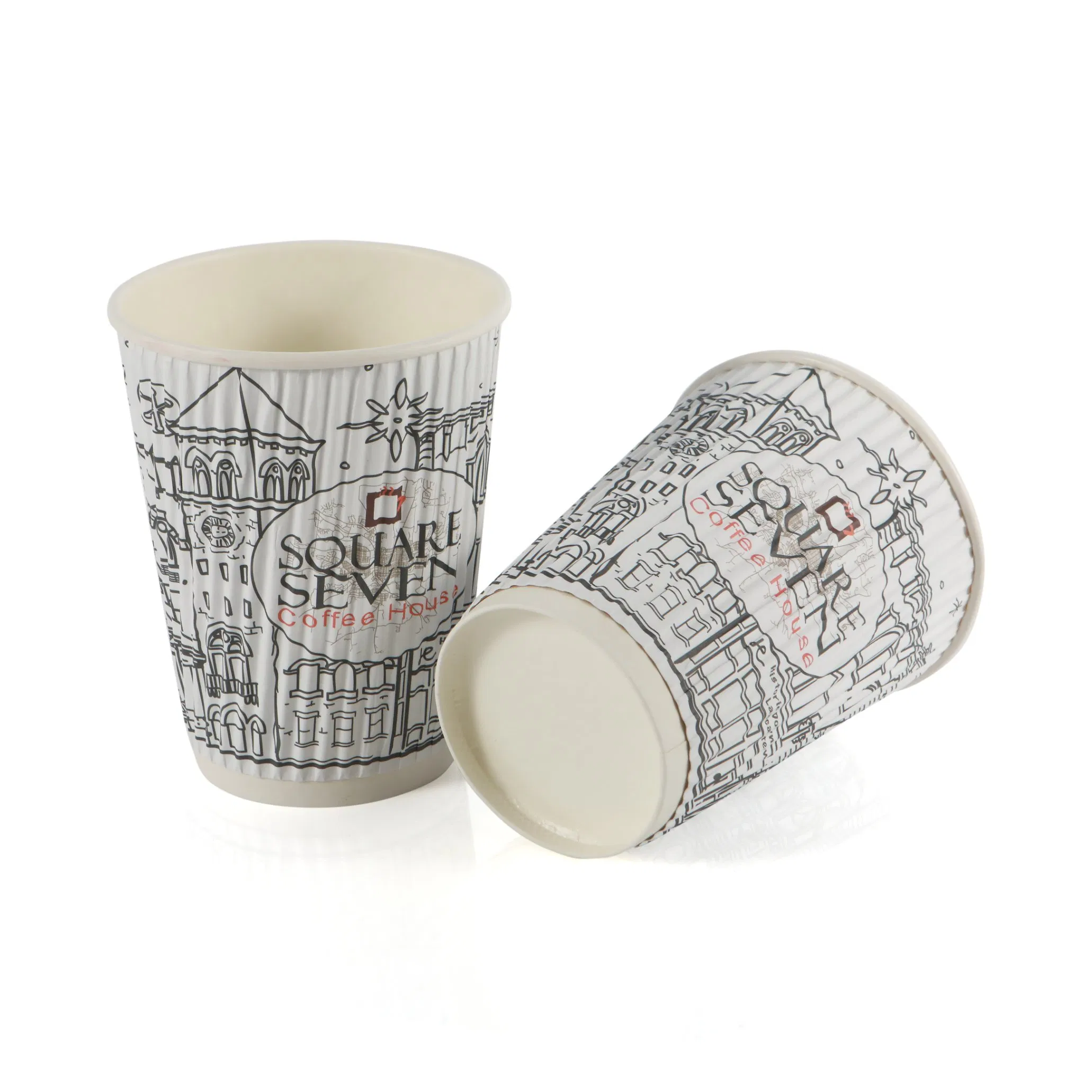 Eco-Friendly Embossed Paper Cups Bio-Degradable Disposable Hot &amp; Cold Drinks Coffee Cups
