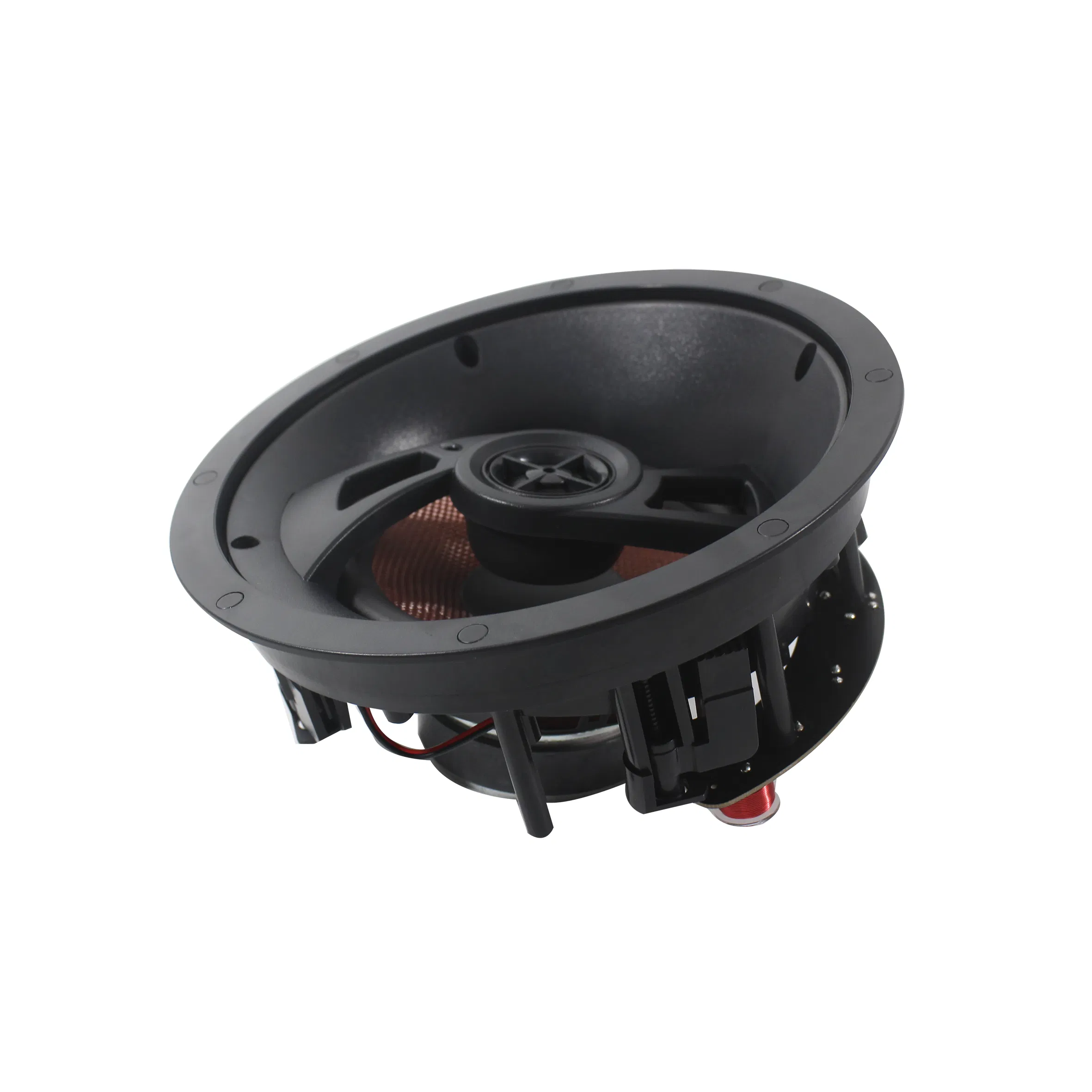 Tilted Rimless Ceiling Speaker with Angle-Adjustable Titanium Tweeter – Perfect for Premium Home Theater & HiFi Music