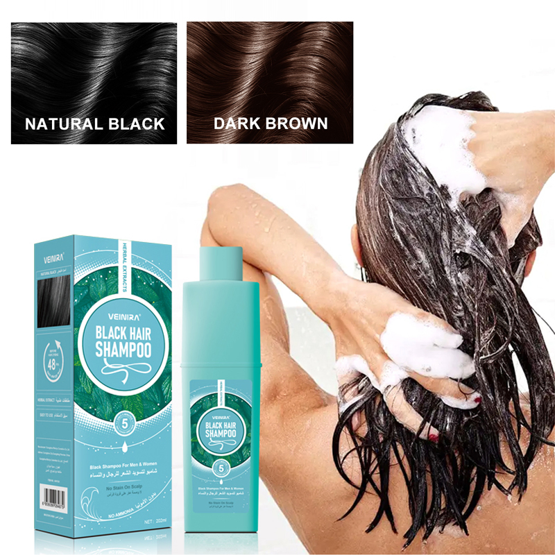 Veinira Natural Herbal Extracts Dye Shampoo Hair Color Shampoo Hair Care with Ginger Black Brown