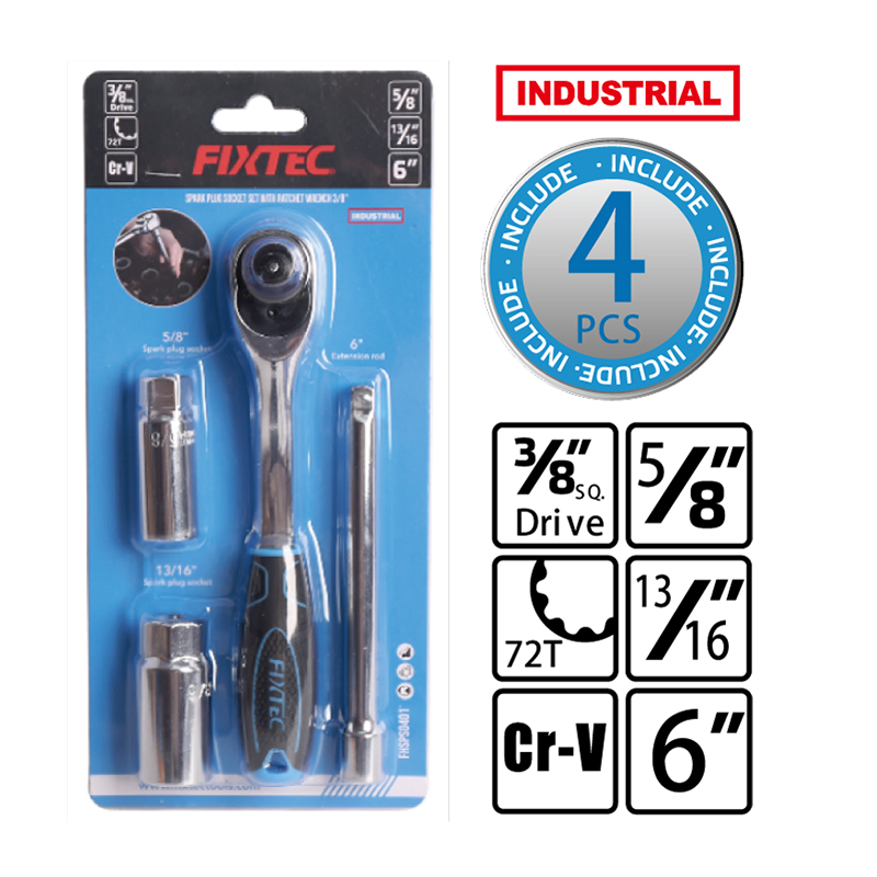 Fixtec Hand Tool Set Car Maintenance Kit Torque Wrench Set 4PCS 3/8" Spark Plug Socket Set